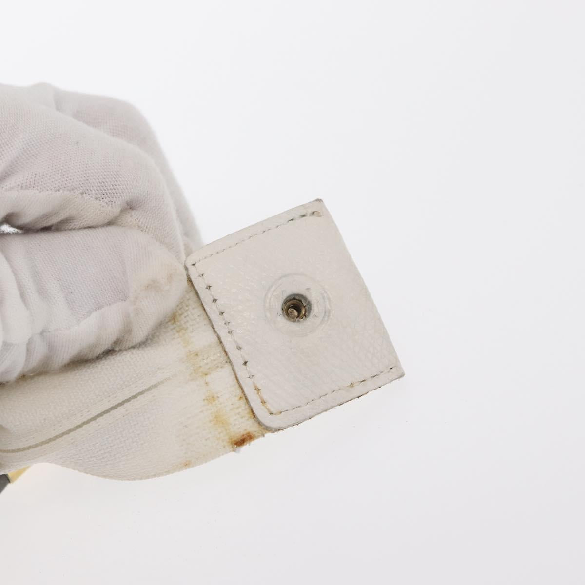 Christian Dior Honeycomb Canvas Clutch Bag PVC Leather White Gold Auth 171167