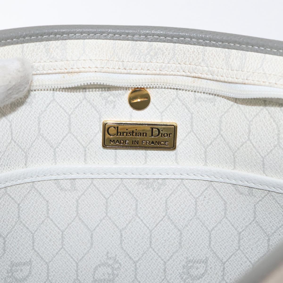 Christian Dior Honeycomb Canvas Clutch Bag PVC Leather White Gold Auth 171167