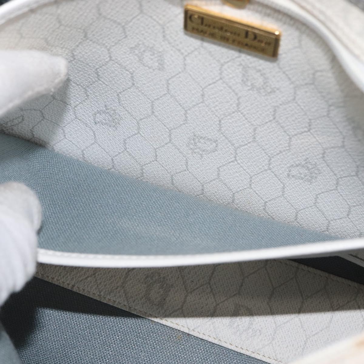 Christian Dior Honeycomb Canvas Clutch Bag PVC Leather White Gold Auth 171167