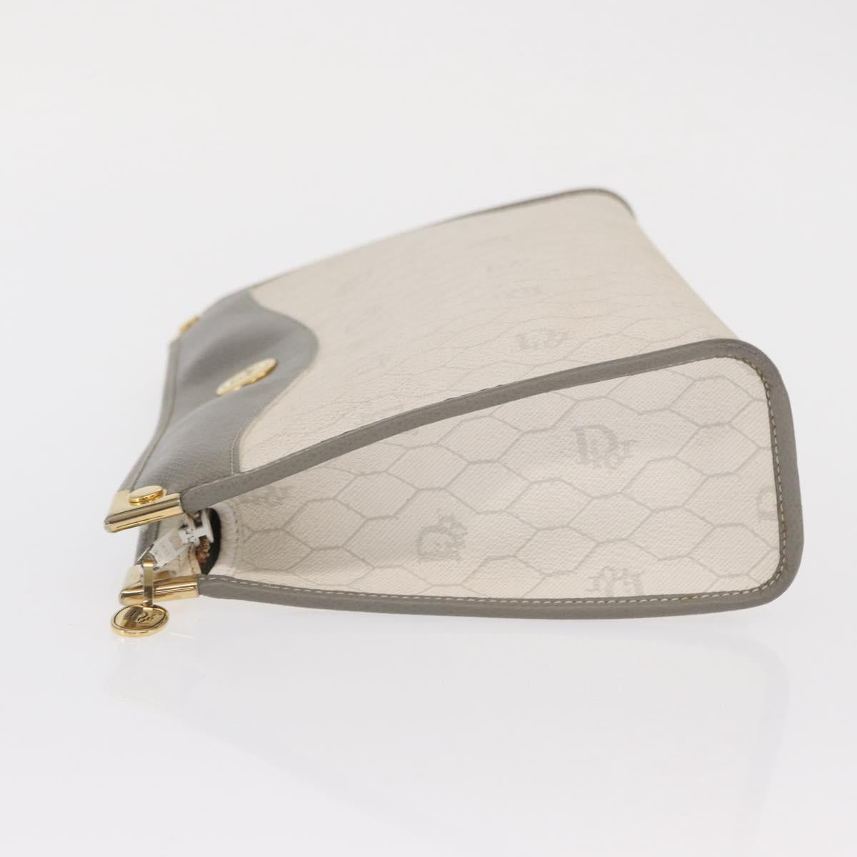 Christian Dior Honeycomb Canvas Clutch Bag PVC Leather White Gold Auth 171167