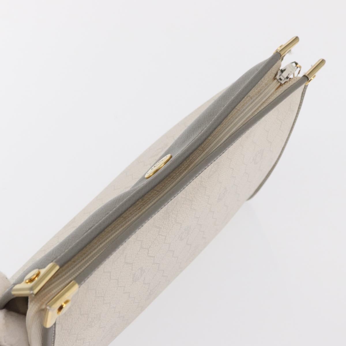 Christian Dior Honeycomb Canvas Clutch Bag PVC Leather White Gold Auth 171167