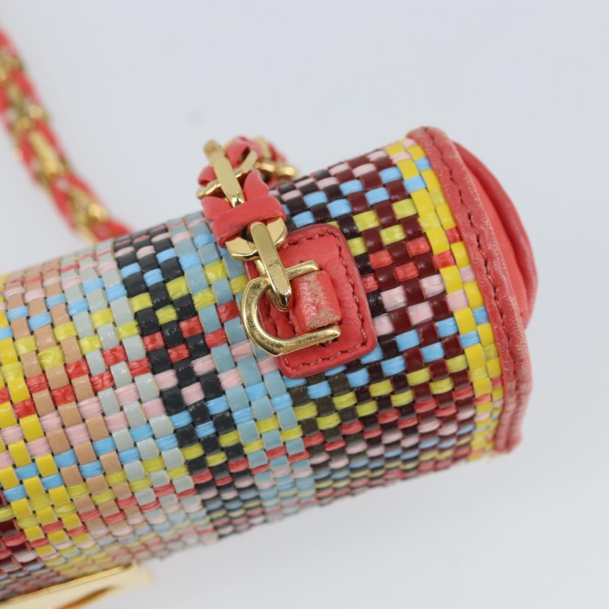 FENDI Chain Mini Bee Baguette Shoulder Bag Leather Multicolor Gold Auth 171168SAM