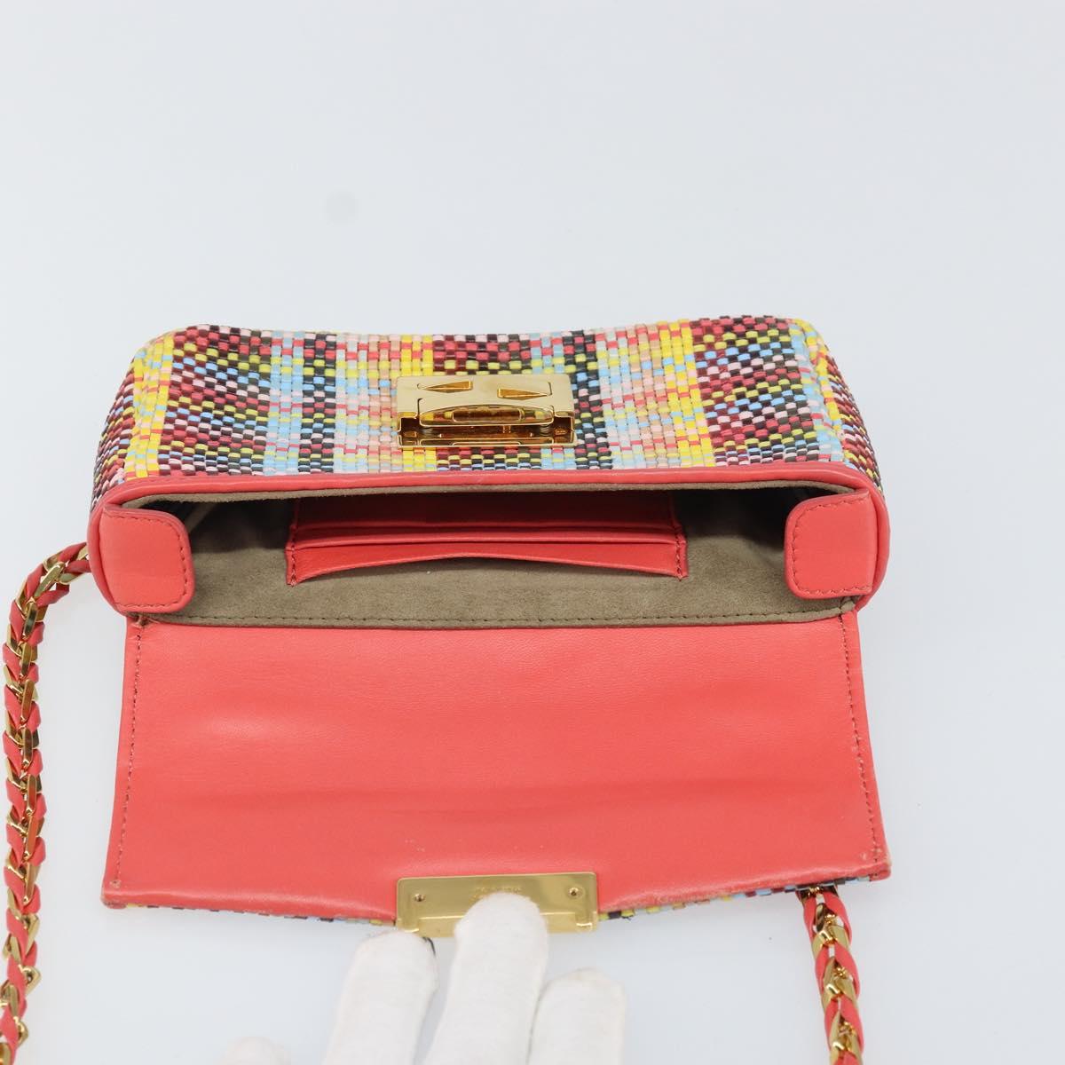 FENDI Chain Mini Bee Baguette Shoulder Bag Leather Multicolor Gold Auth 171168SAM