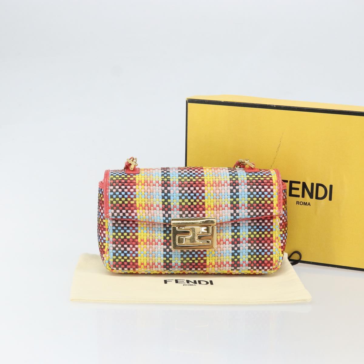 FENDI Chain Mini Bee Baguette Shoulder Bag Leather Multicolor Gold Auth 171168SAM