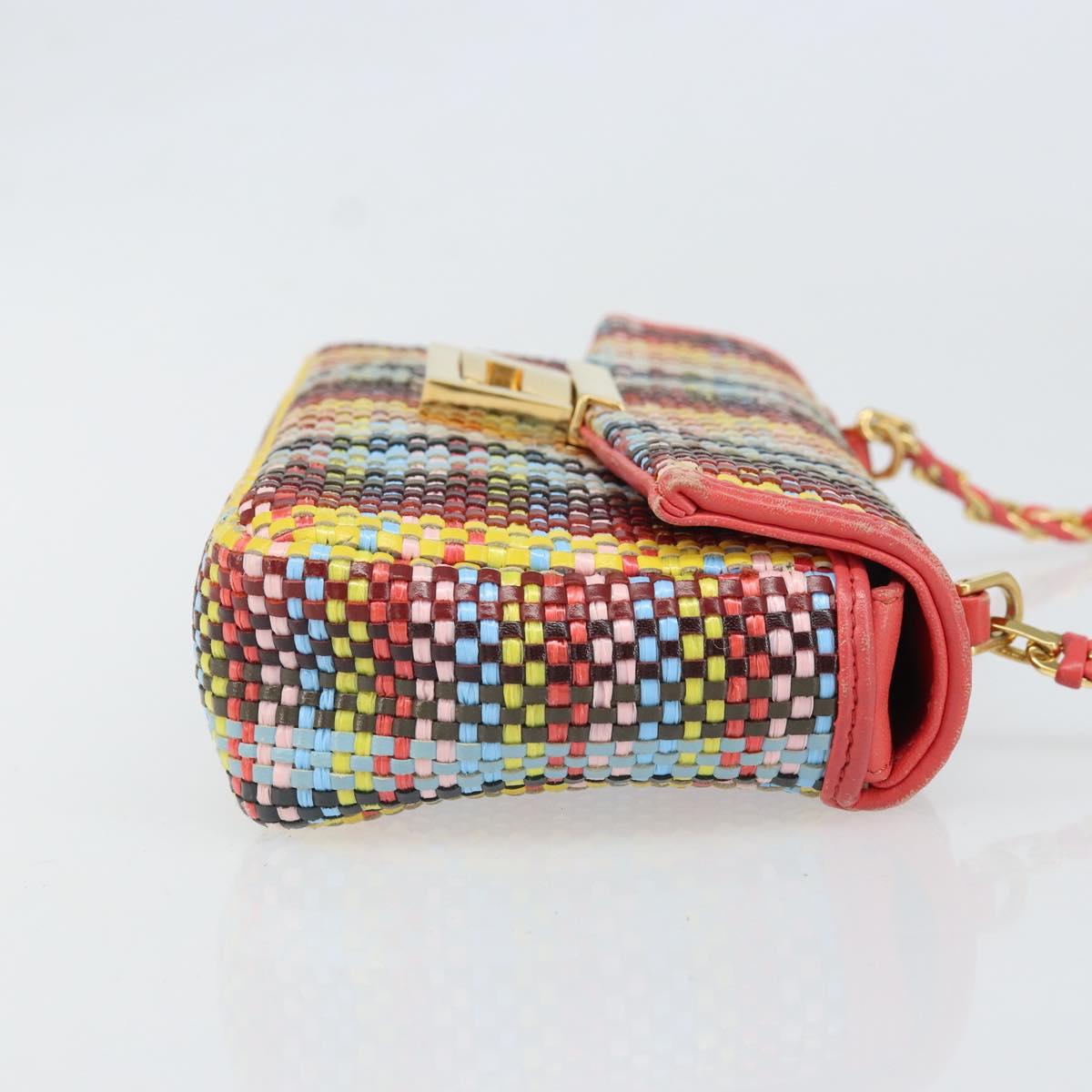 FENDI Chain Mini Bee Baguette Shoulder Bag Leather Multicolor Gold Auth 171168SAM