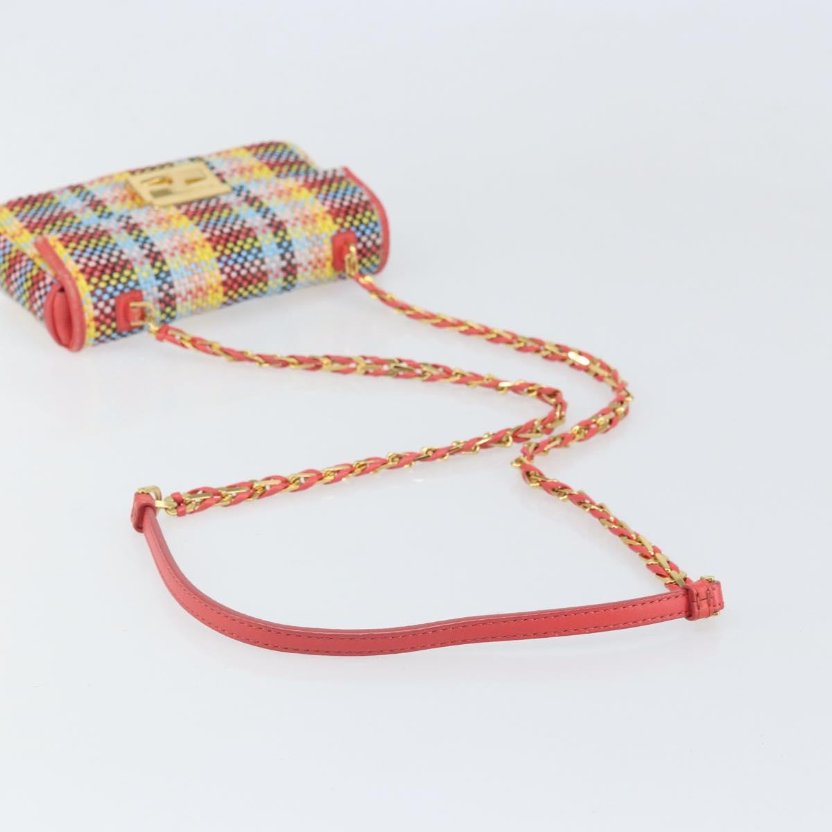FENDI Chain Mini Bee Baguette Shoulder Bag Leather Multicolor Gold Auth 171168SAM