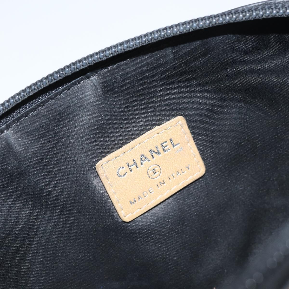 CHANEL Pouch Patent leather Black Gold Silver CC Auth 171183
