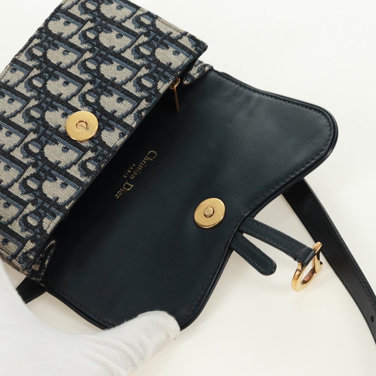 Christian Dior Trotter Canvas Saddle Waist bag Navy Gold Auth 171184M