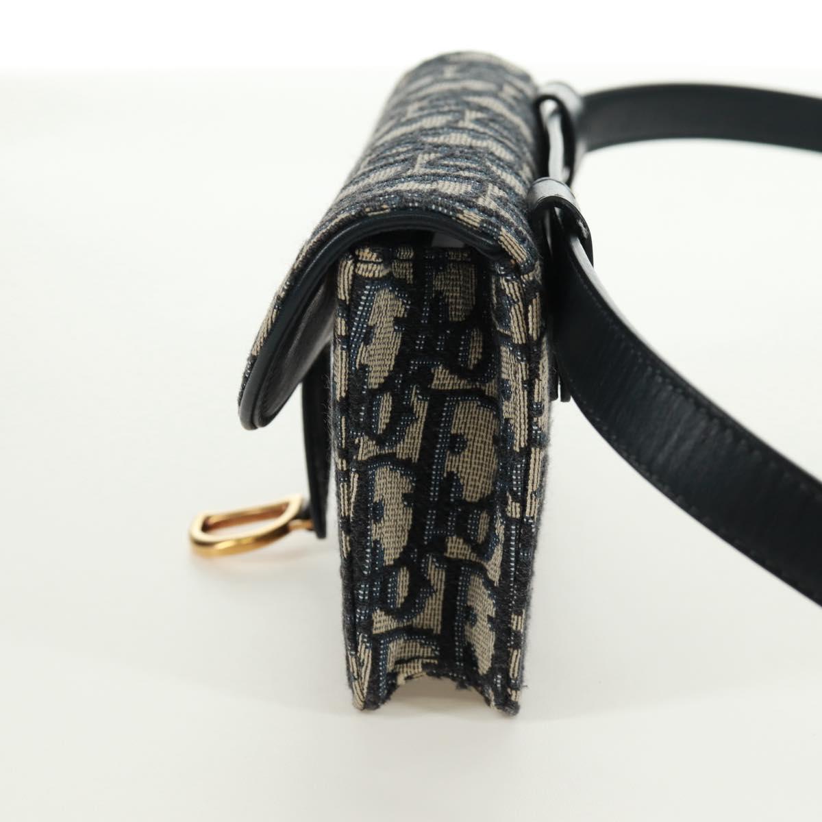 Christian Dior Trotter Canvas Saddle Waist bag Navy Gold Auth 171184M