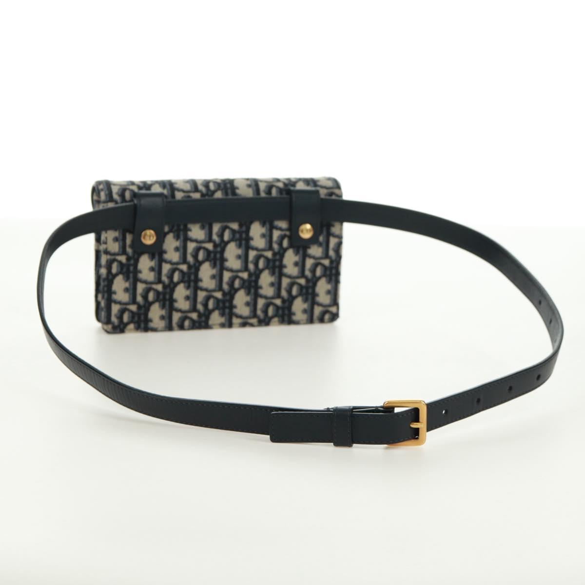 Christian Dior Trotter Canvas Saddle Waist bag Navy Gold Auth 171184M