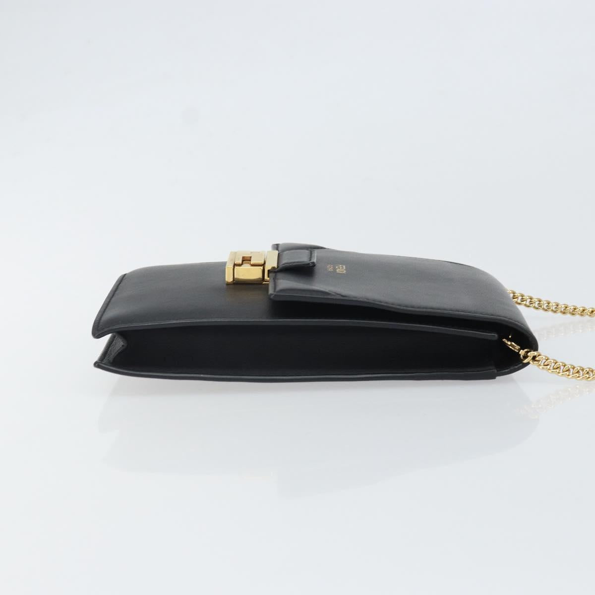 FENDI Chain Shoulder Bag Leather Black Gold Auth 171185M