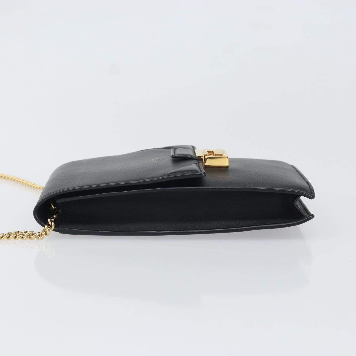 FENDI Chain Shoulder Bag Leather Black Gold Auth 171185M