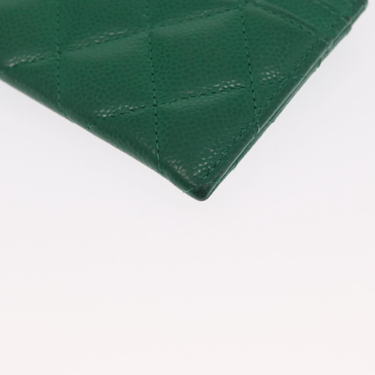 CHANEL COCO Mark Card Case Caviar Skin Green Silver CC Auth 171186V