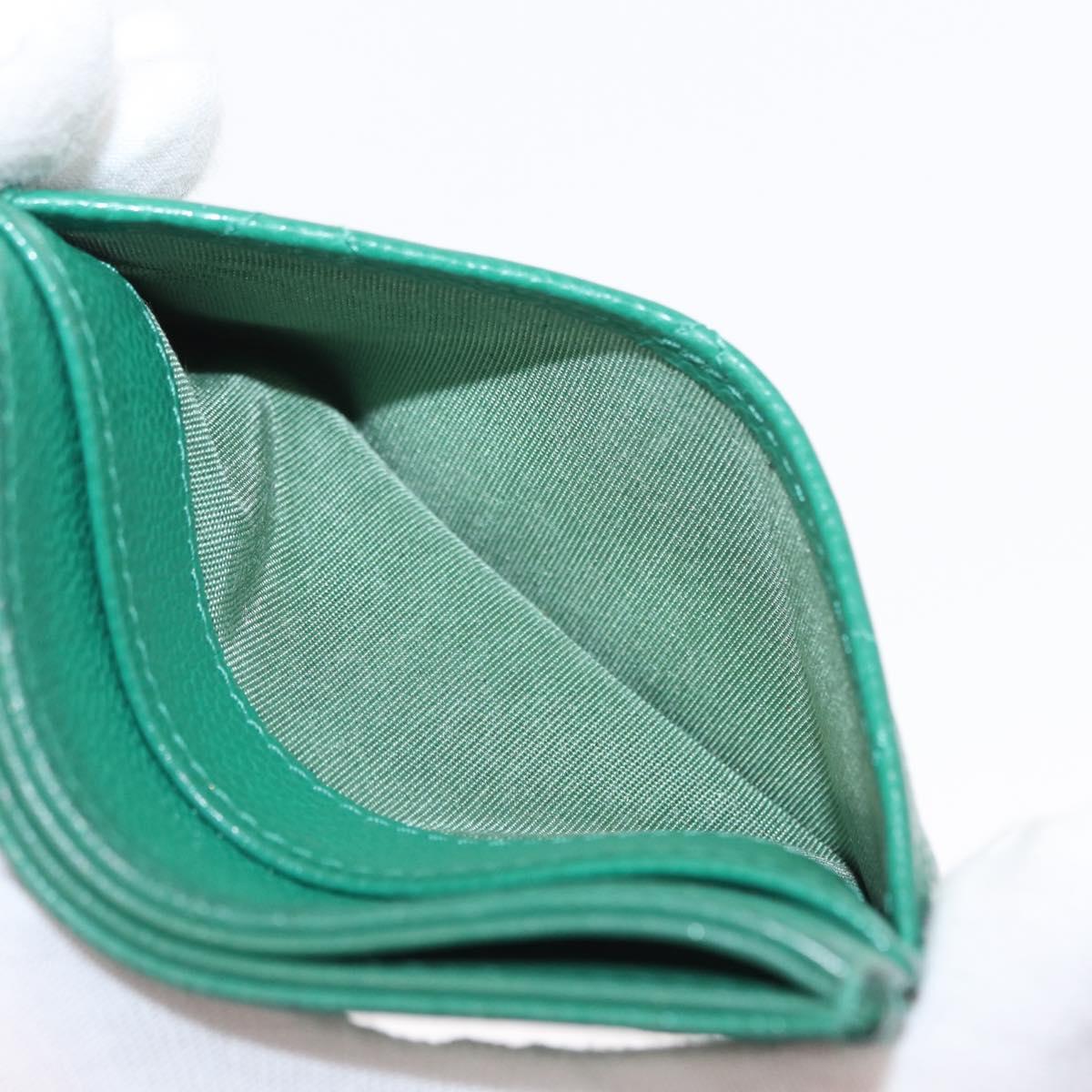 CHANEL COCO Mark Card Case Caviar Skin Green Silver CC Auth 171186V