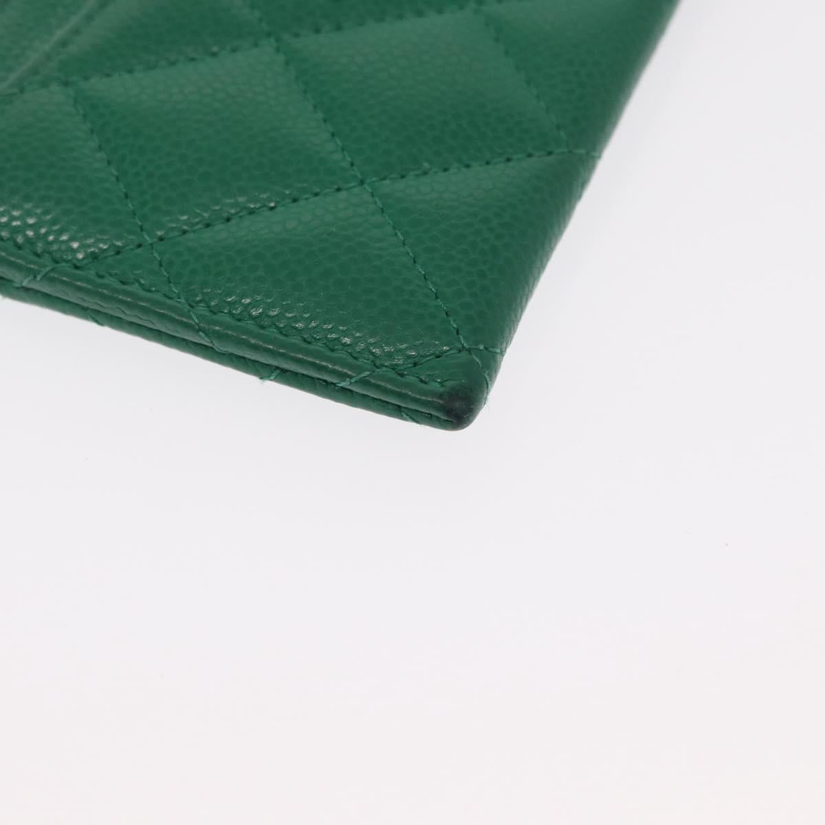 CHANEL COCO Mark Card Case Caviar Skin Green Silver CC Auth 171186V