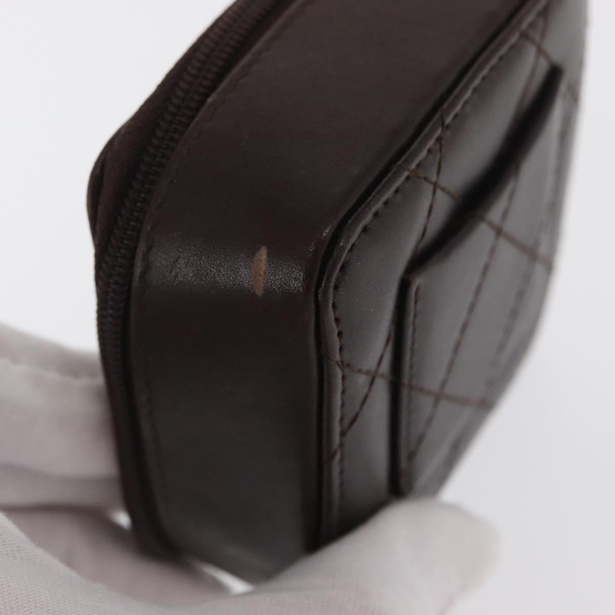 CHANEL Cambon Line Pouch Leather Dark Brown Silver CC Auth 171191