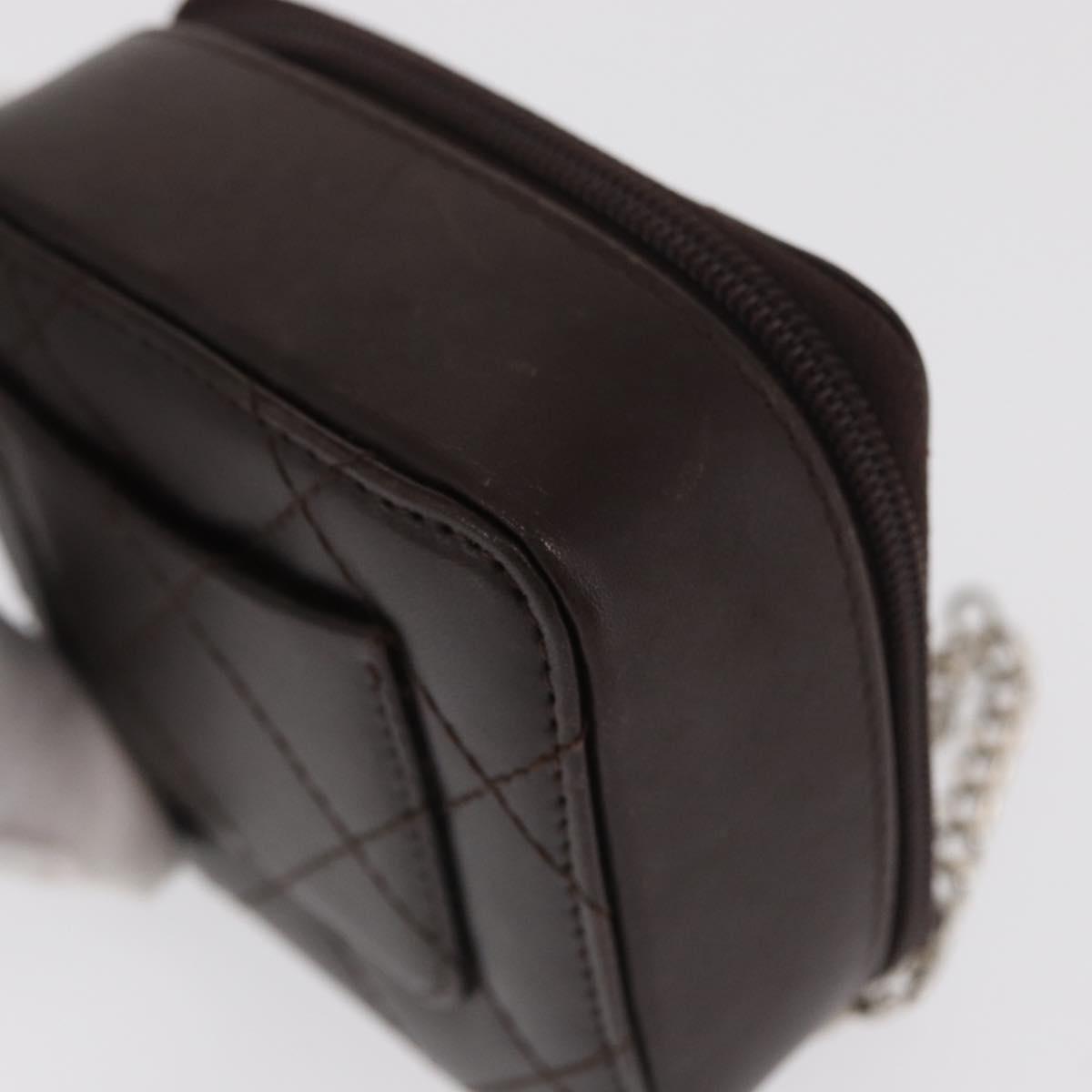 CHANEL Cambon Line Pouch Leather Dark Brown Silver CC Auth 171191