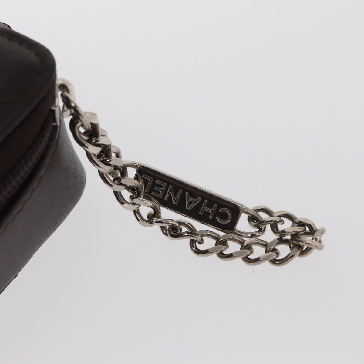 CHANEL Cambon Line Pouch Leather Dark Brown Silver CC Auth 171191