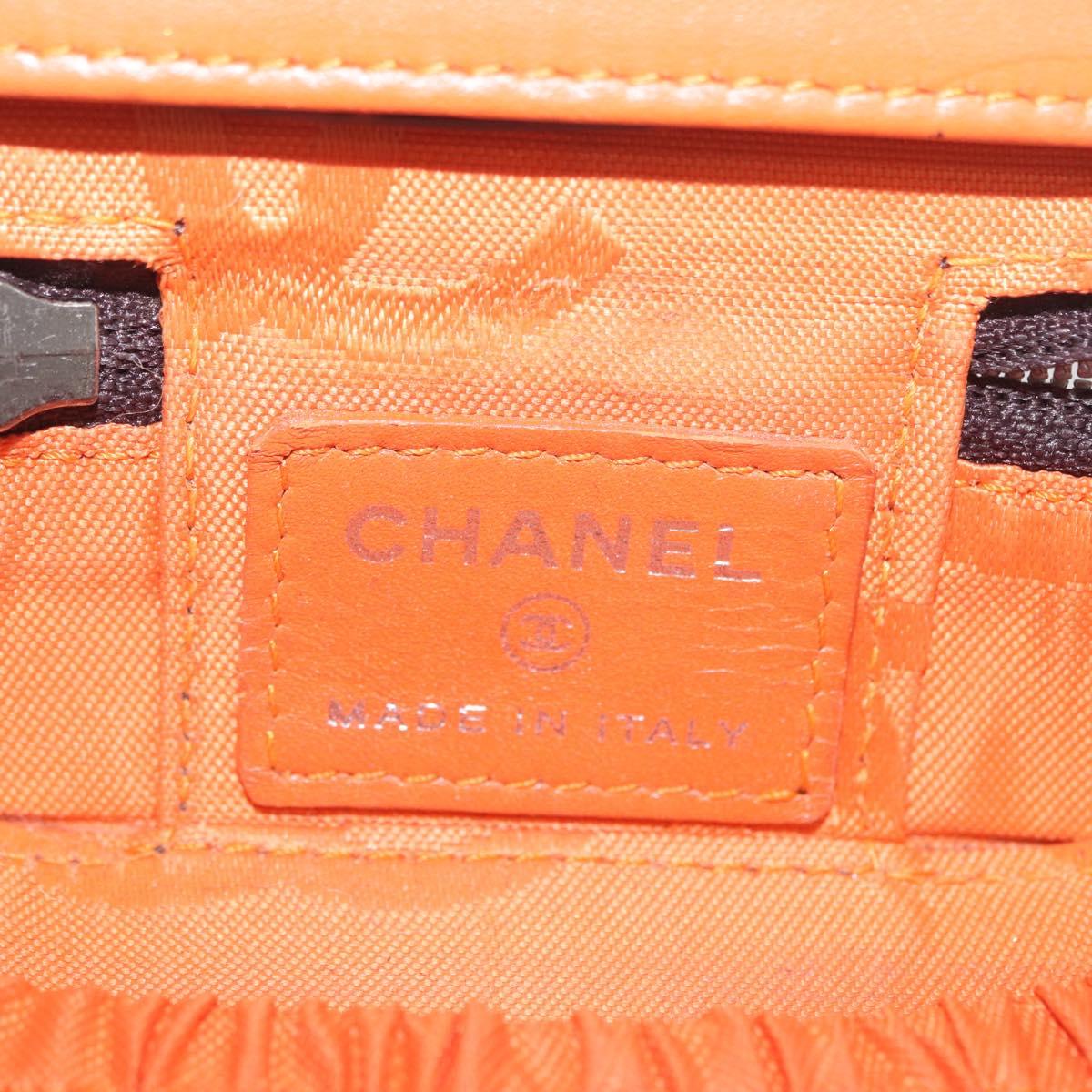 CHANEL Cambon Line Pouch Leather Dark Brown Silver CC Auth 171191