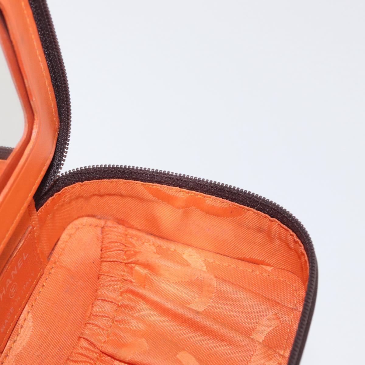 CHANEL Cambon Line Pouch Leather Dark Brown Silver CC Auth 171191