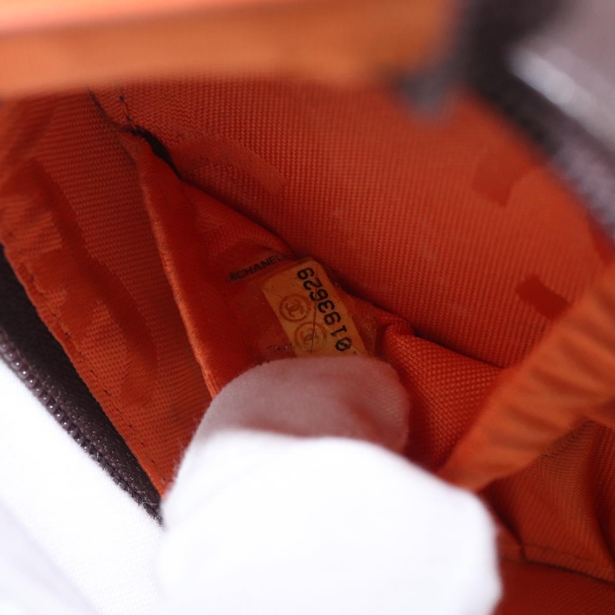 CHANEL Cambon Line Pouch Leather Dark Brown Silver CC Auth 171191