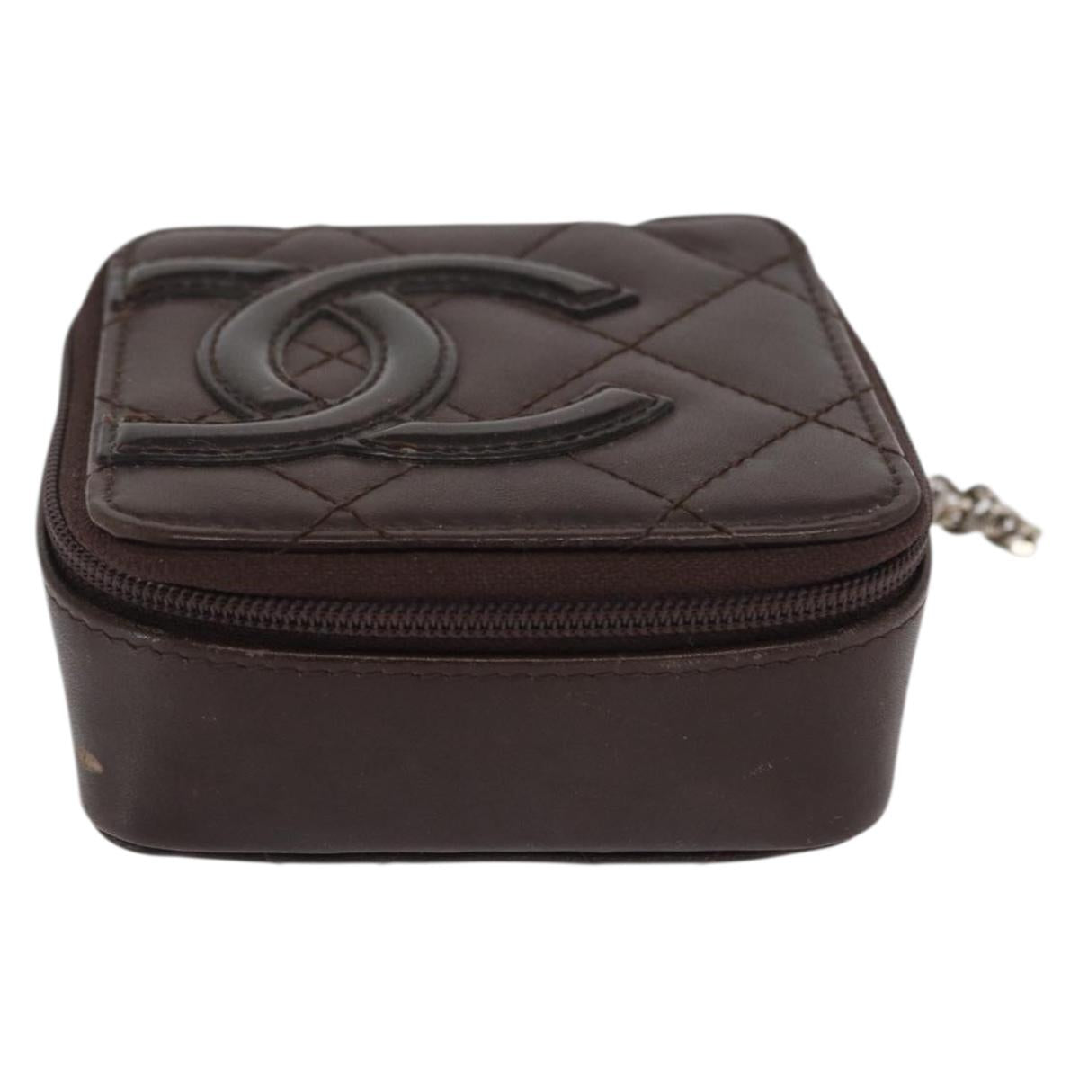 CHANEL Cambon Line Pouch Leather Dark Brown Silver CC Auth 171191