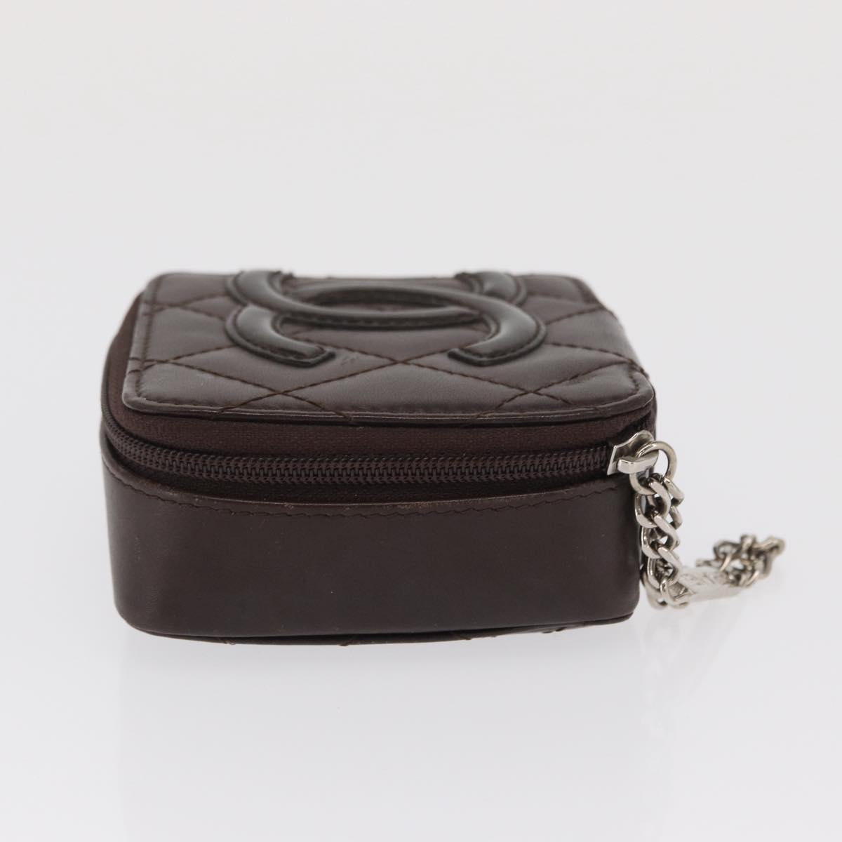 CHANEL Cambon Line Pouch Leather Dark Brown Silver CC Auth 171191