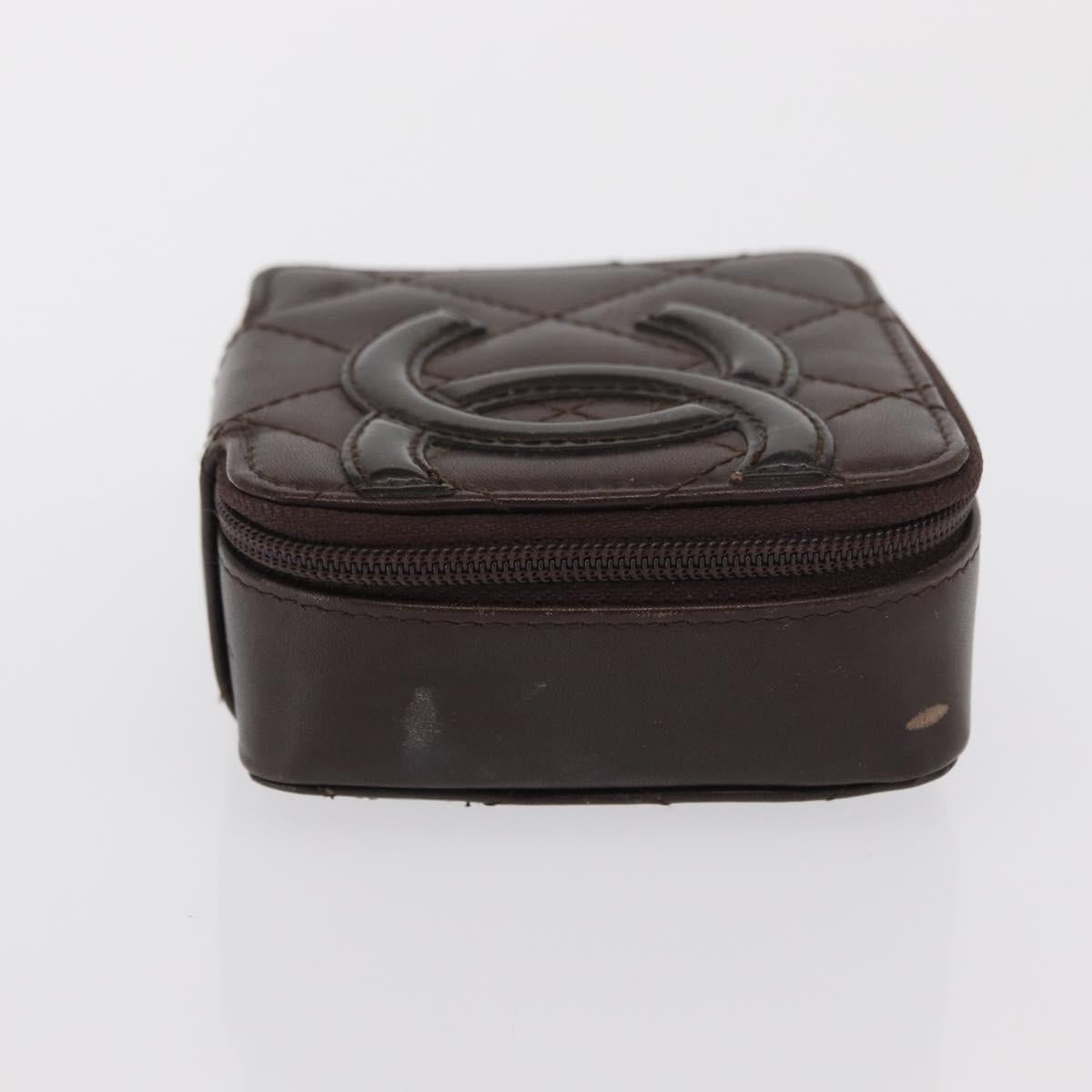CHANEL Cambon Line Pouch Leather Dark Brown Silver CC Auth 171191