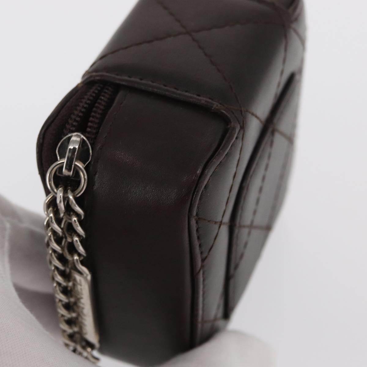 CHANEL Cambon Line Pouch Leather Dark Brown Silver CC Auth 171191