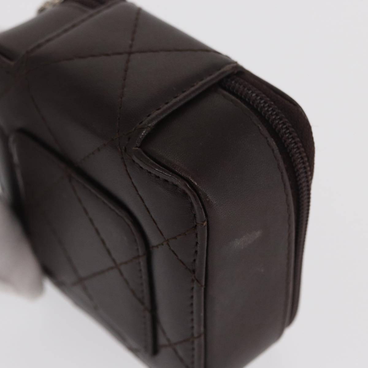 CHANEL Cambon Line Pouch Leather Dark Brown Silver CC Auth 171191