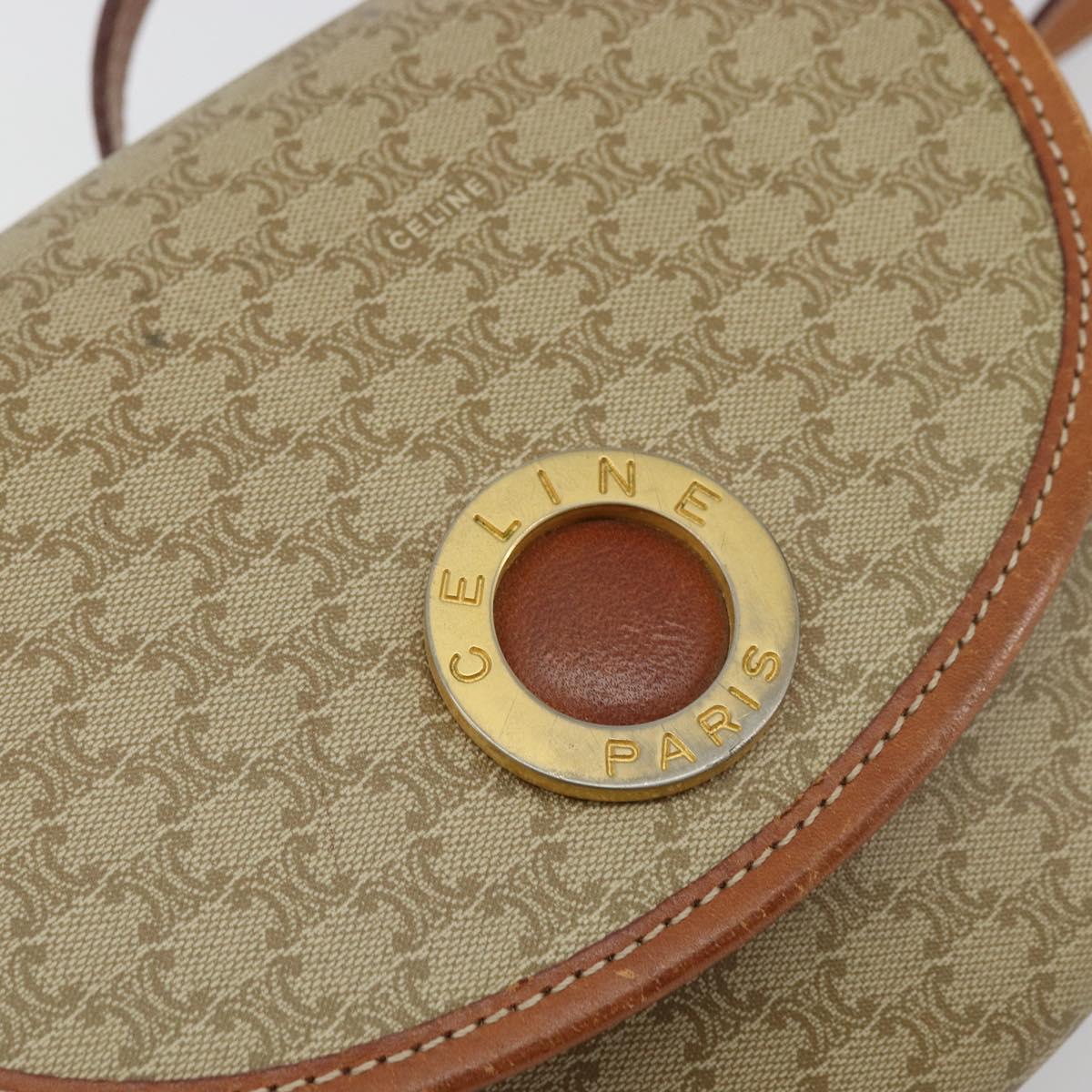 CELINE Macadam Canvas Shoulder Bag PVC Beige Gold Auth 171226