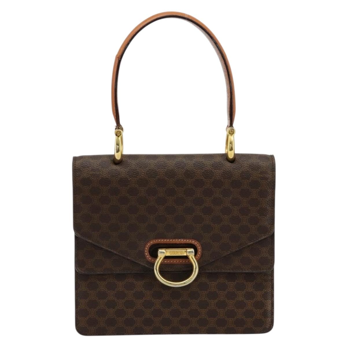 CELINE Macadam Canvas Hand Bag PVC Leather Brown Gold Auth 171227