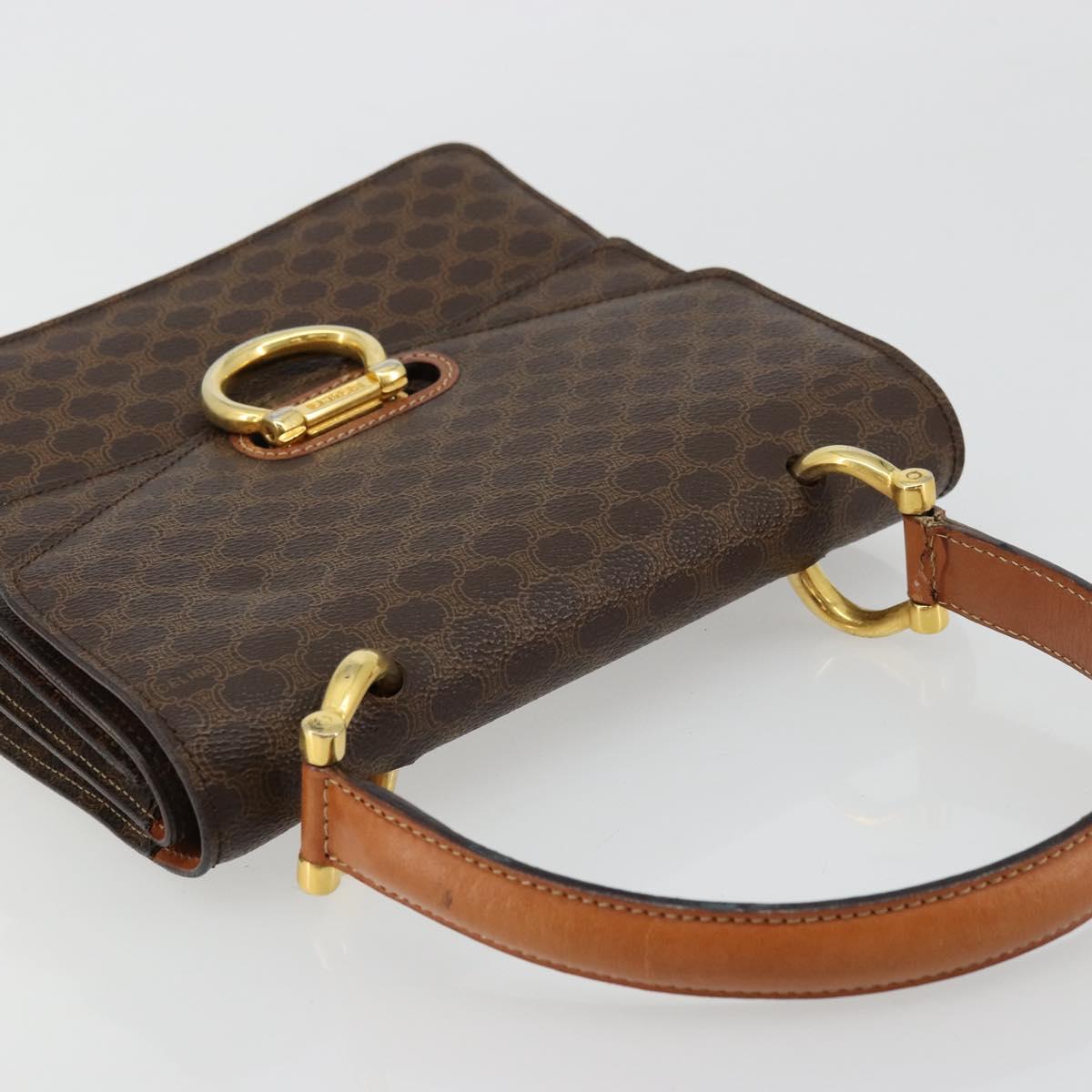 CELINE Macadam Canvas Hand Bag PVC Leather Brown Gold Auth 171227