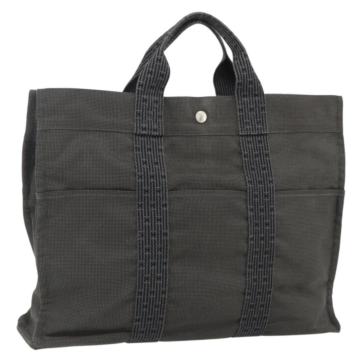 HERMES Her LineMM Hand Bag Nylon Gray Silver Auth 171228A