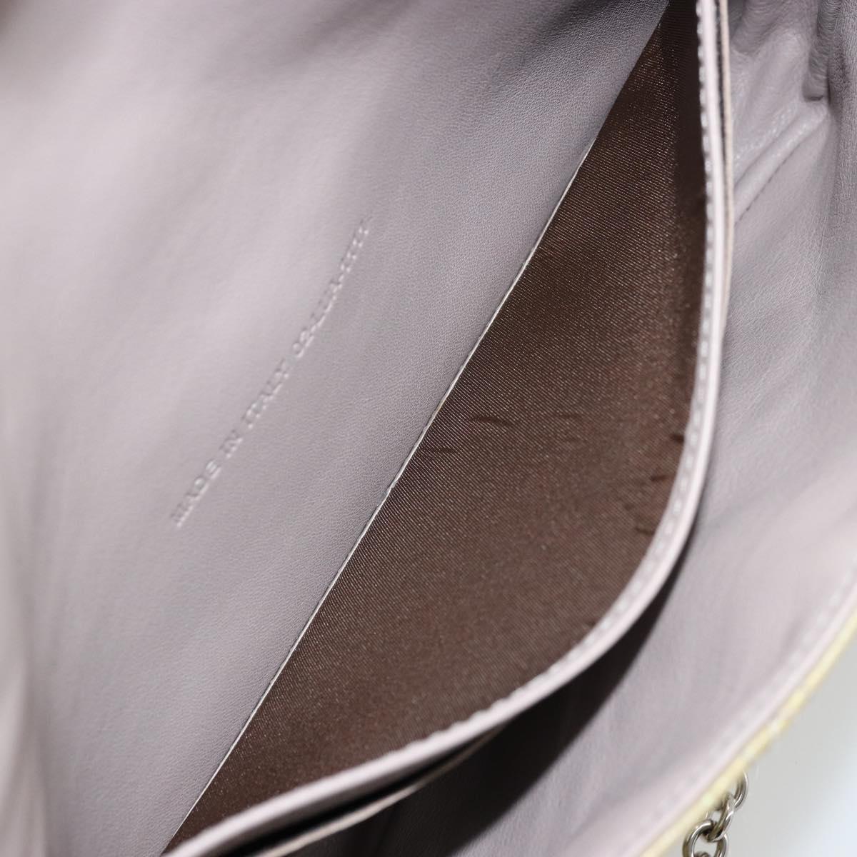 Christian Dior Chain Shoulder Bag Patent Leather Beige Silver Auth 171233