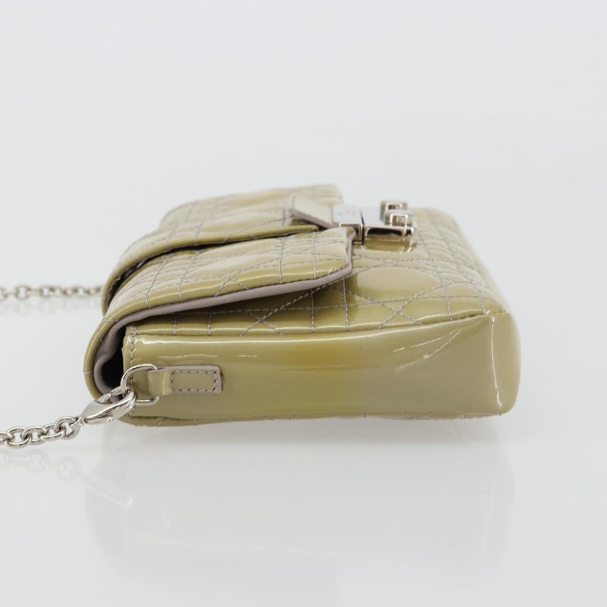 Christian Dior Chain Shoulder Bag Patent Leather Beige Silver Auth 171233