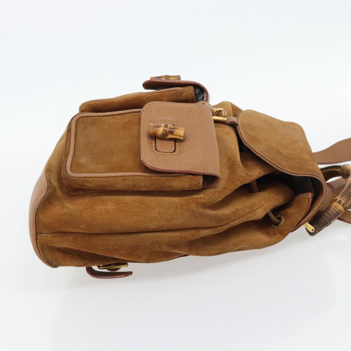GUCCI Bamboo Backpack Suede Brown Gold 003 2058 0016 Auth 171248
