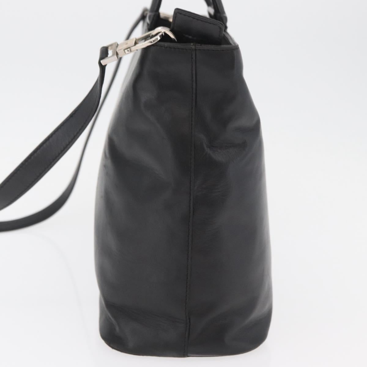 CELINE Hand Bag Leather 2way Black Gold Auth 171255A