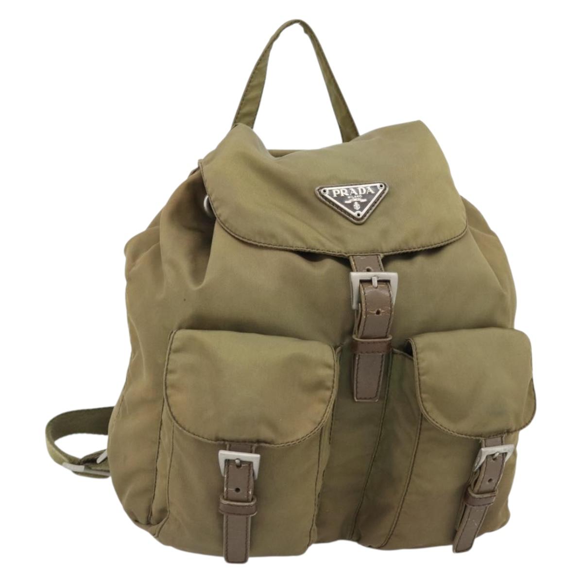 PRADA Backpack Nylon Khaki Silver Auth 171259