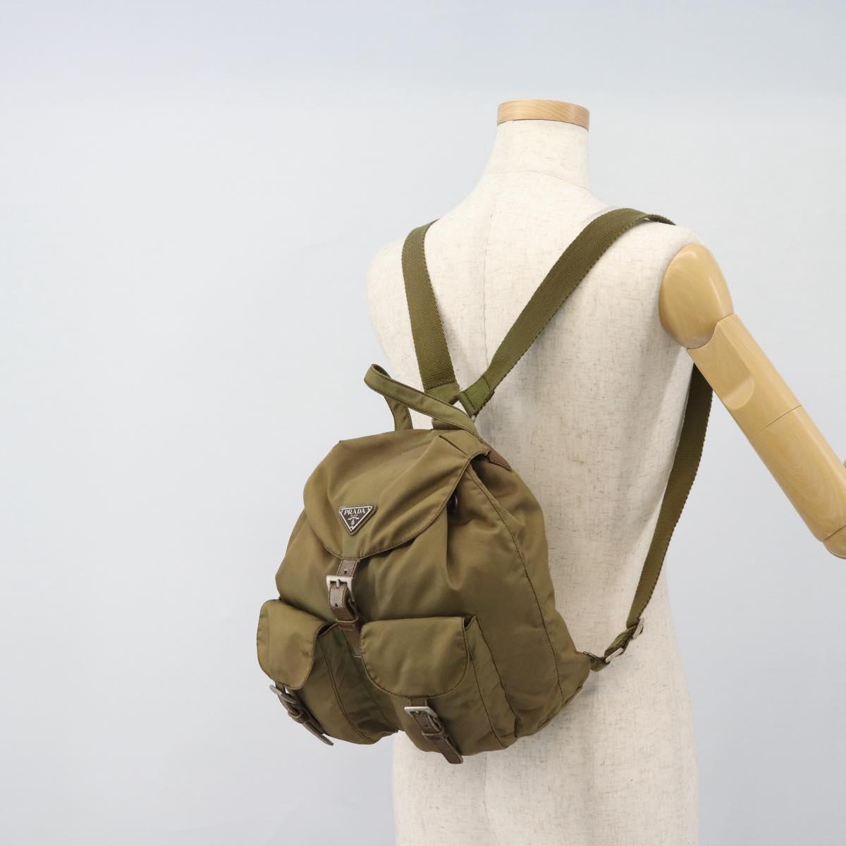 PRADA Backpack Nylon Khaki Silver Auth 171259