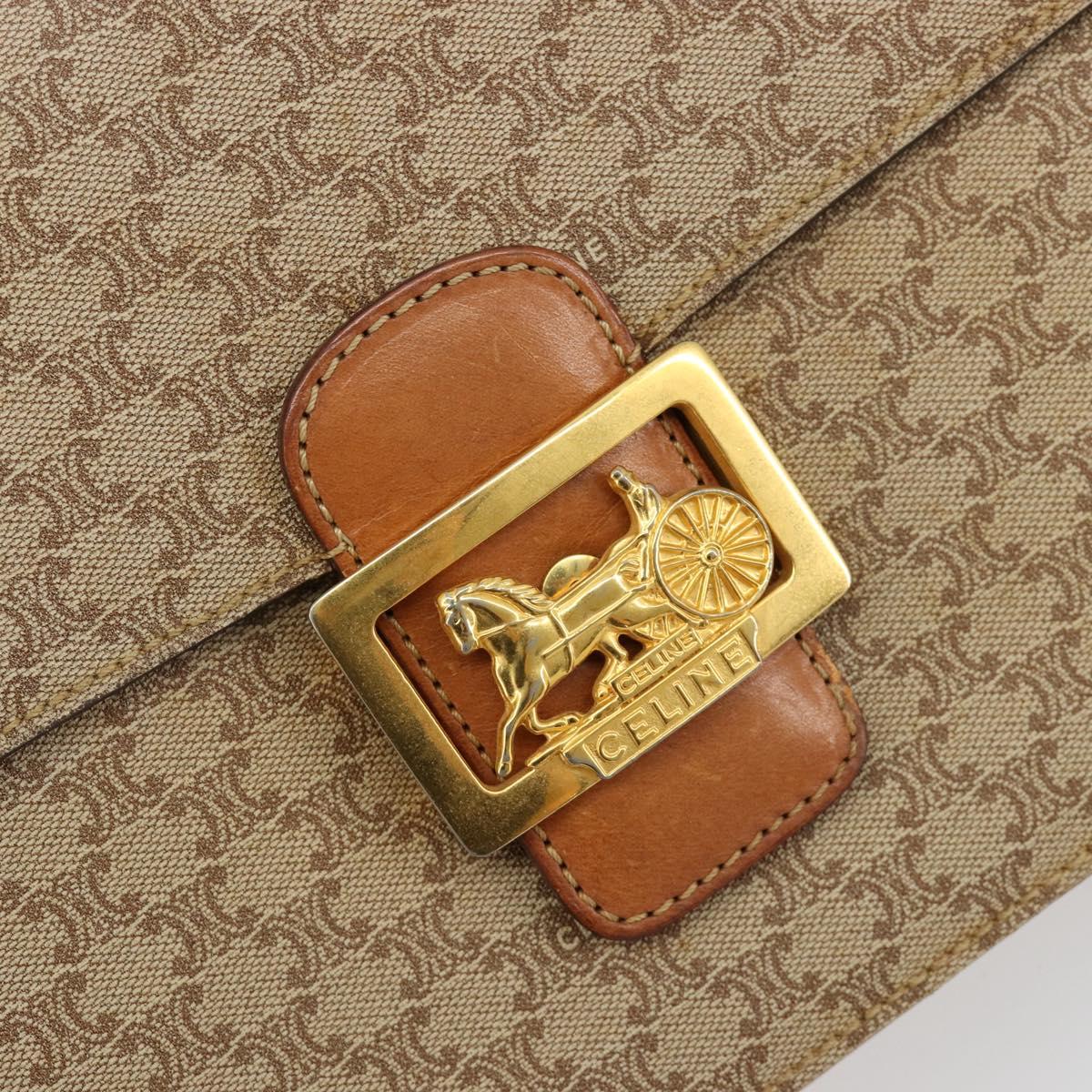 CELINE Macadam Canvas Horse Carriage Shoulder Bag PVC Beige Gold Auth 171260A