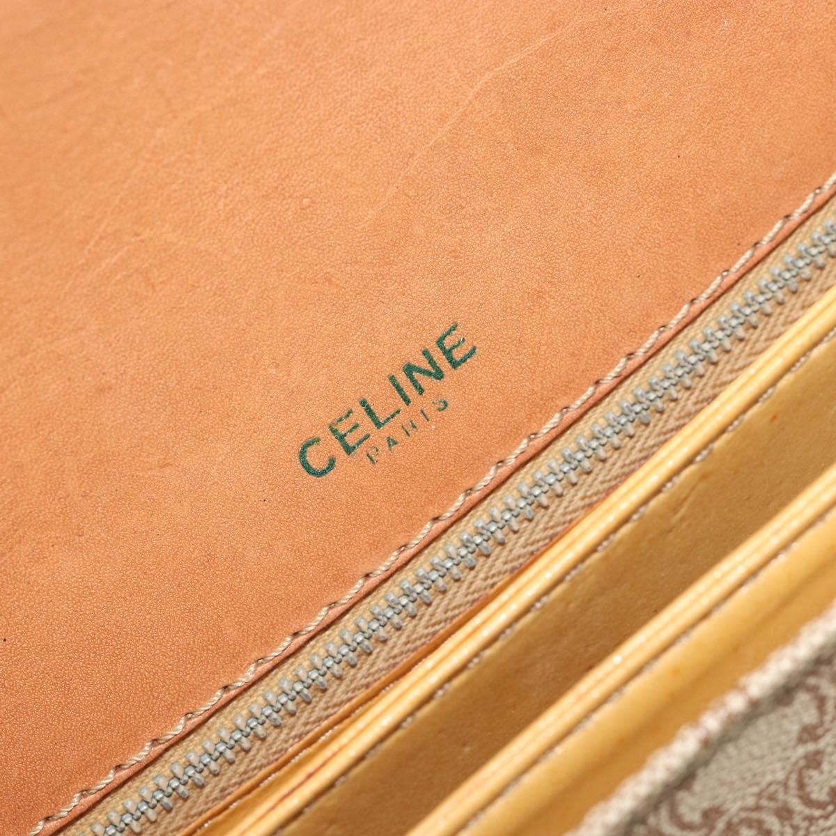 CELINE Macadam Canvas Horse Carriage Shoulder Bag PVC Beige Gold Auth 171260A