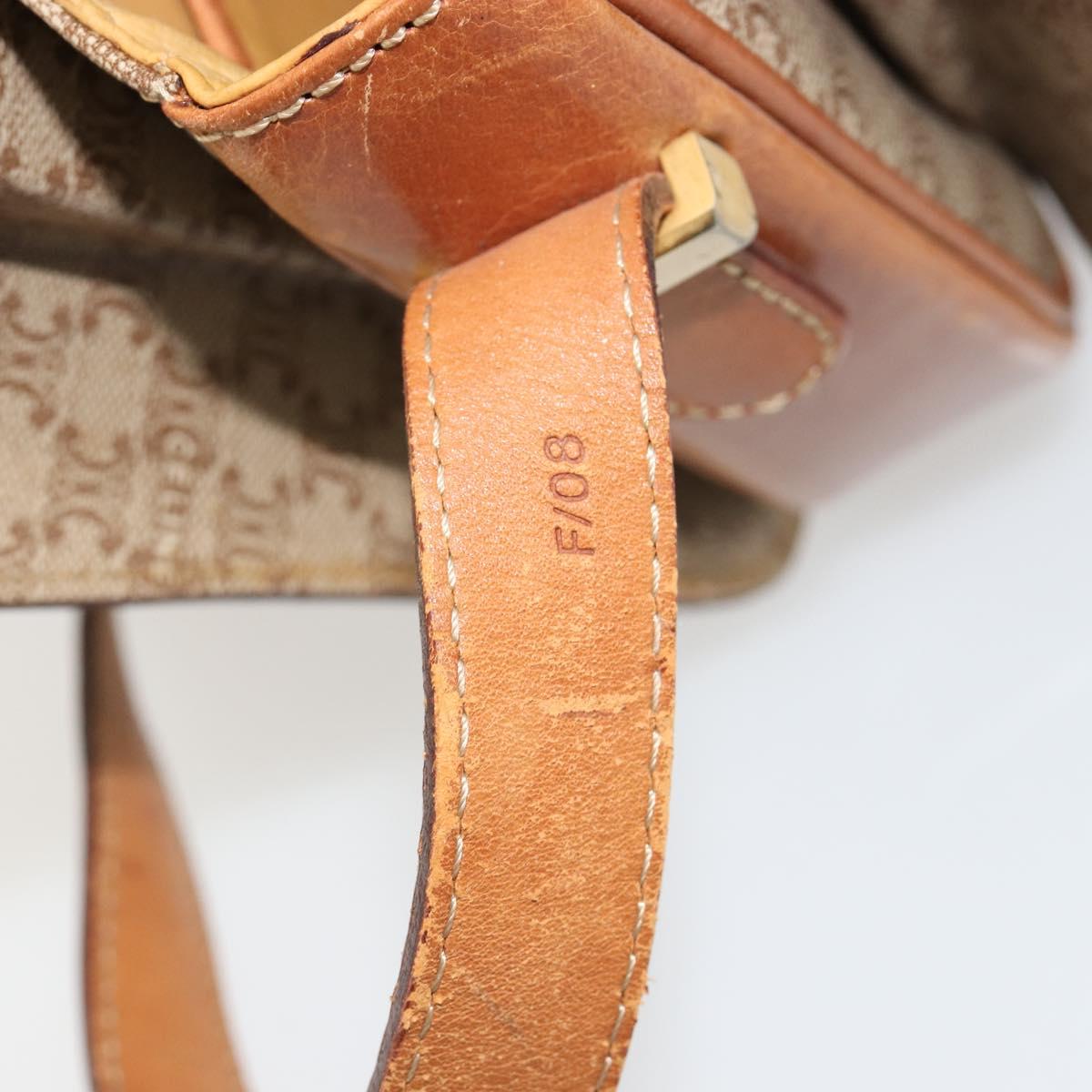 CELINE Macadam Canvas Horse Carriage Shoulder Bag PVC Beige Gold Auth 171260A
