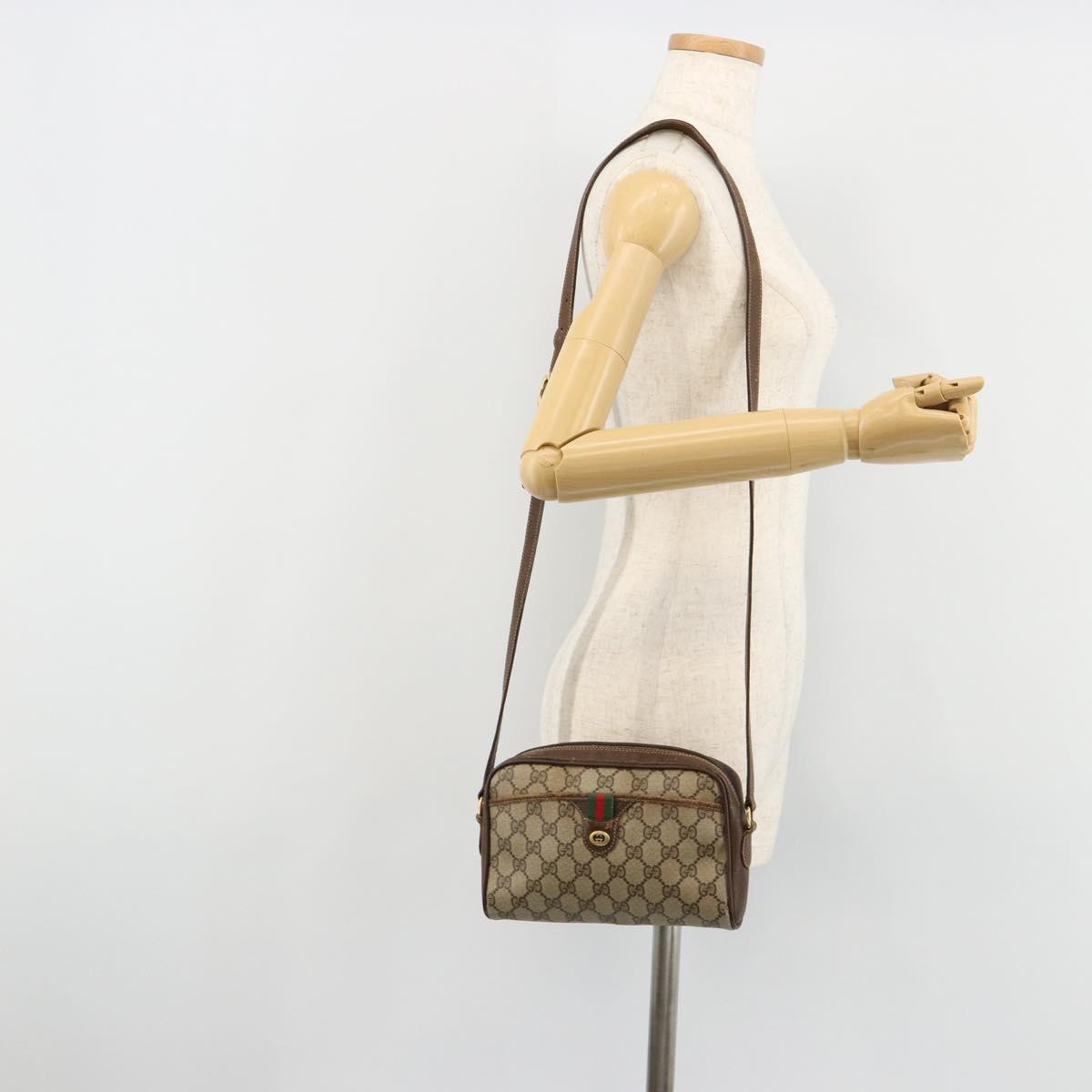 GUCCI GG Supreme Web Sherry Line Bag PVC Beige Gold 116 02 089 Auth 171261