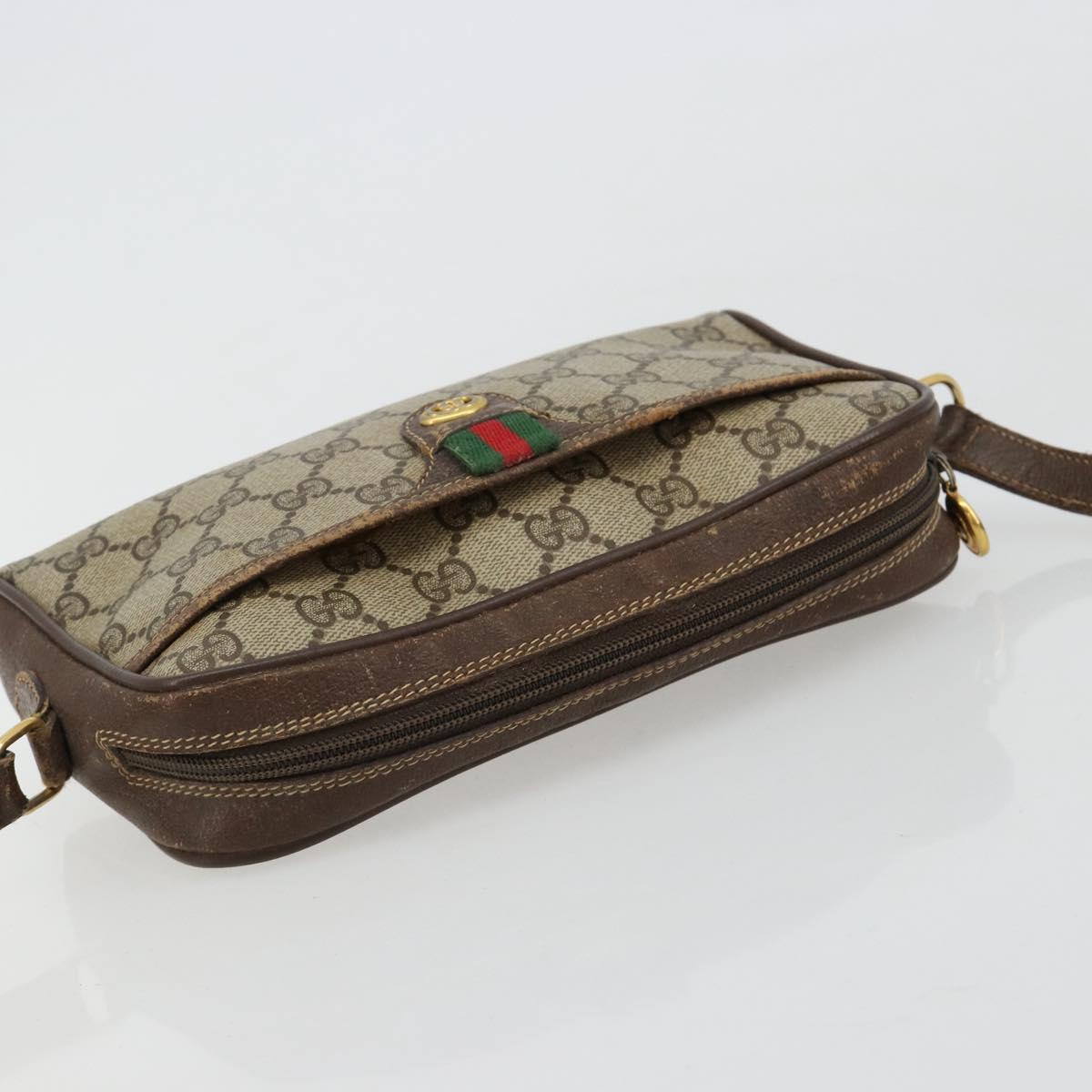 GUCCI GG Supreme Web Sherry Line Bag PVC Beige Gold 116 02 089 Auth 171261