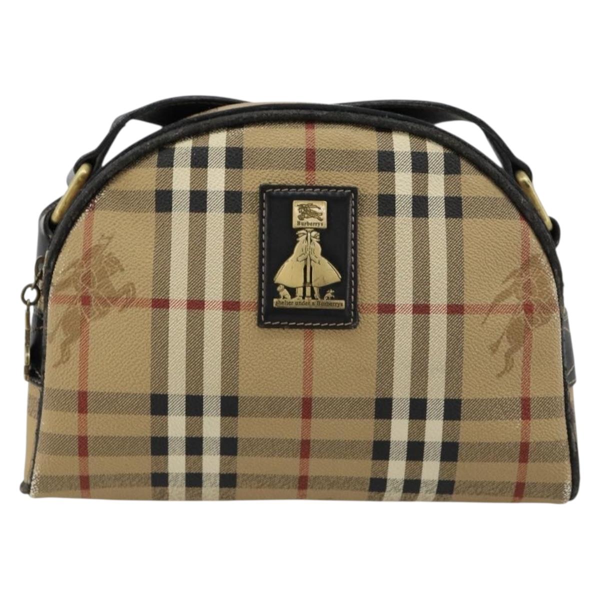 Burberrys Nova Check Shoulder Bag PVC Beige Gold Auth 171262