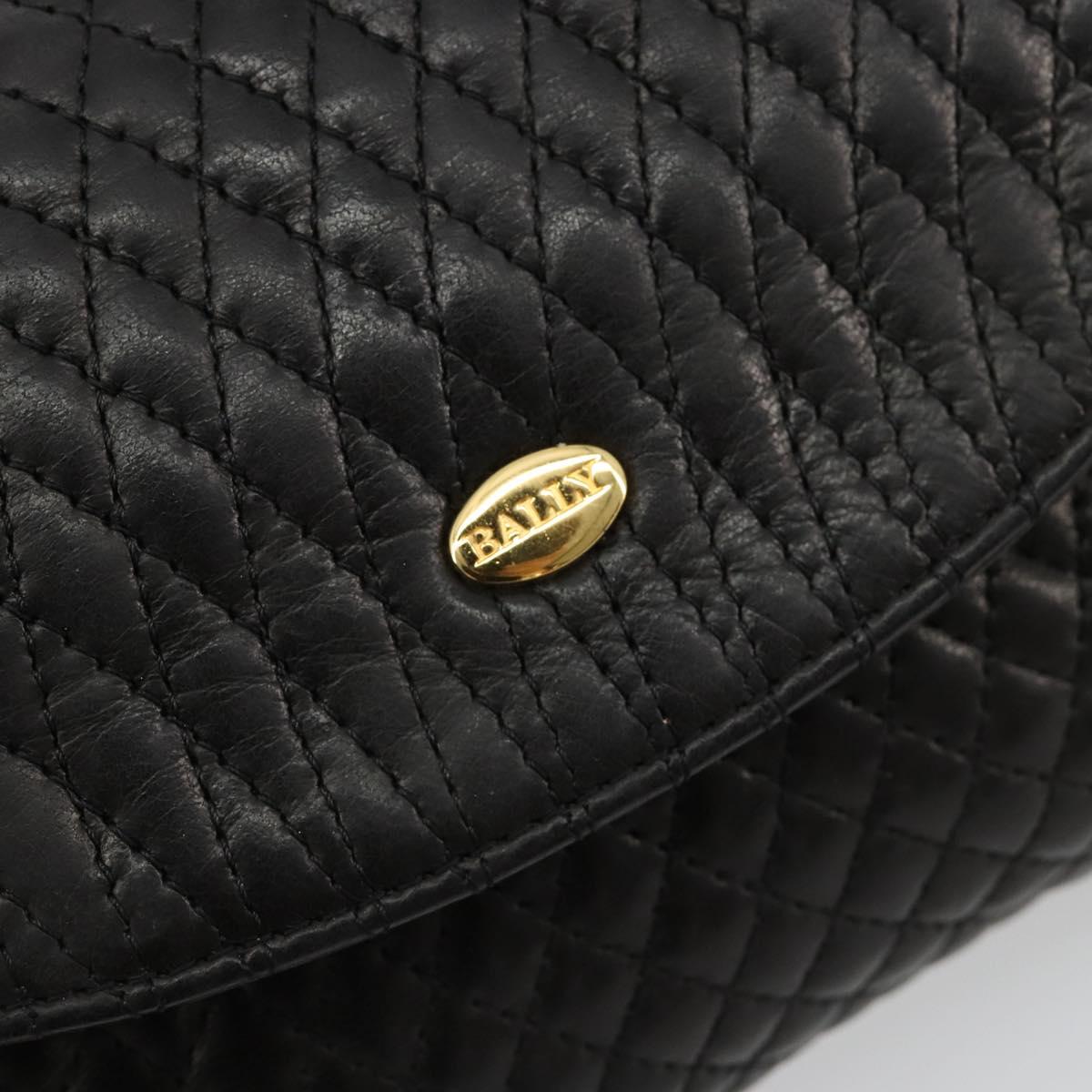 BALLY Chain Shoulder Bag Leather Black Gold Auth 171275