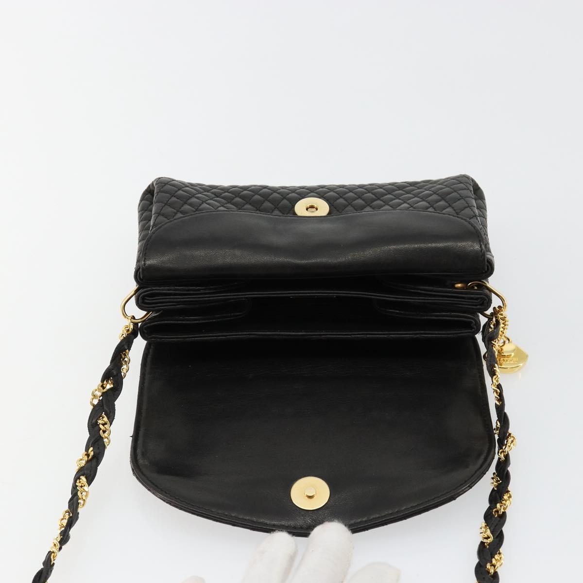 BALLY Chain Shoulder Bag Leather Black Gold Auth 171275