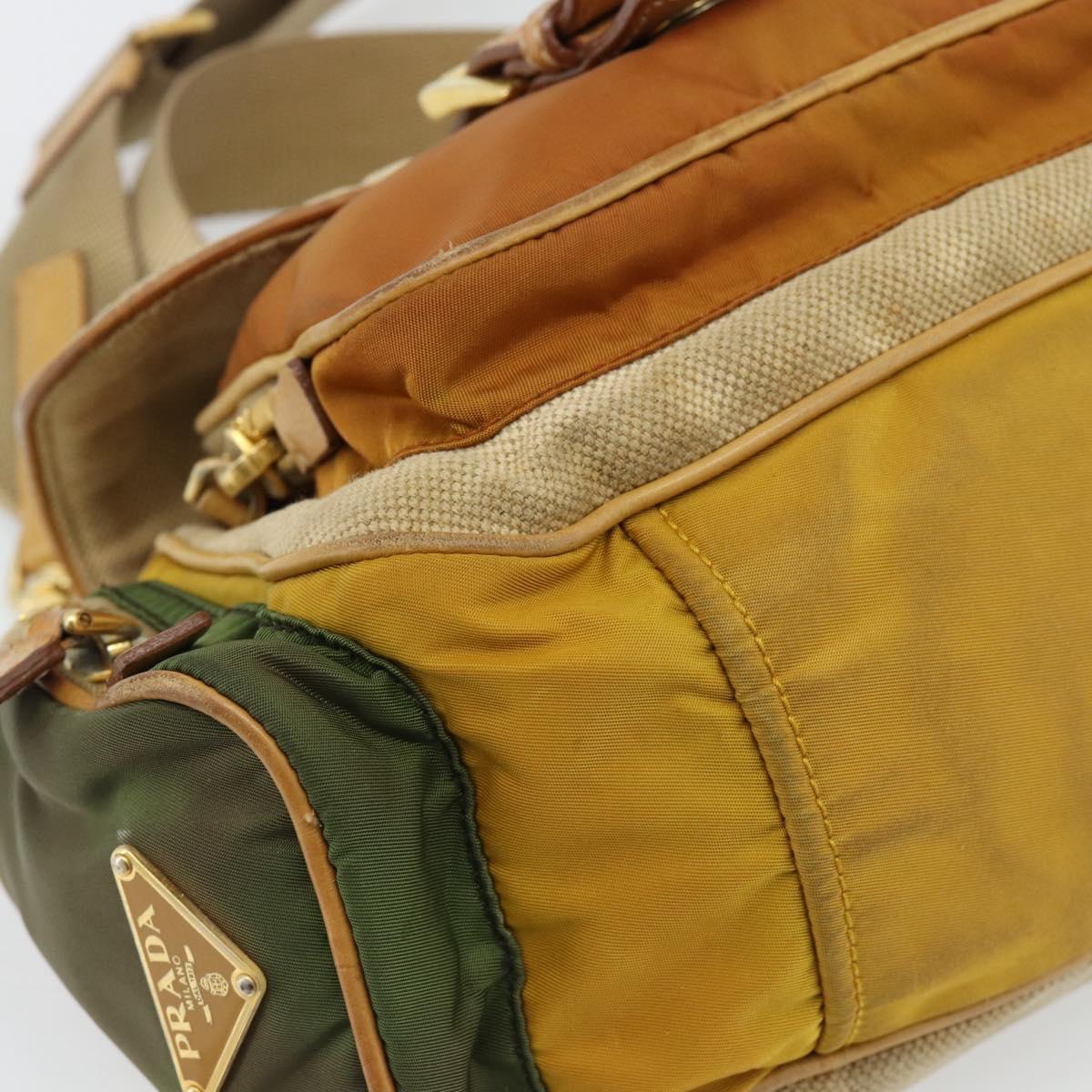 PRADA Shoulder Bag Nylon Canvas Beige Gold Auth 171276