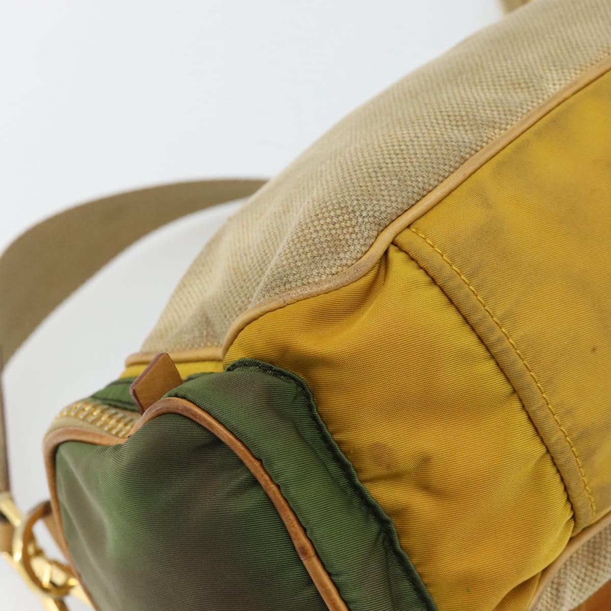 PRADA Shoulder Bag Nylon Canvas Beige Gold Auth 171276